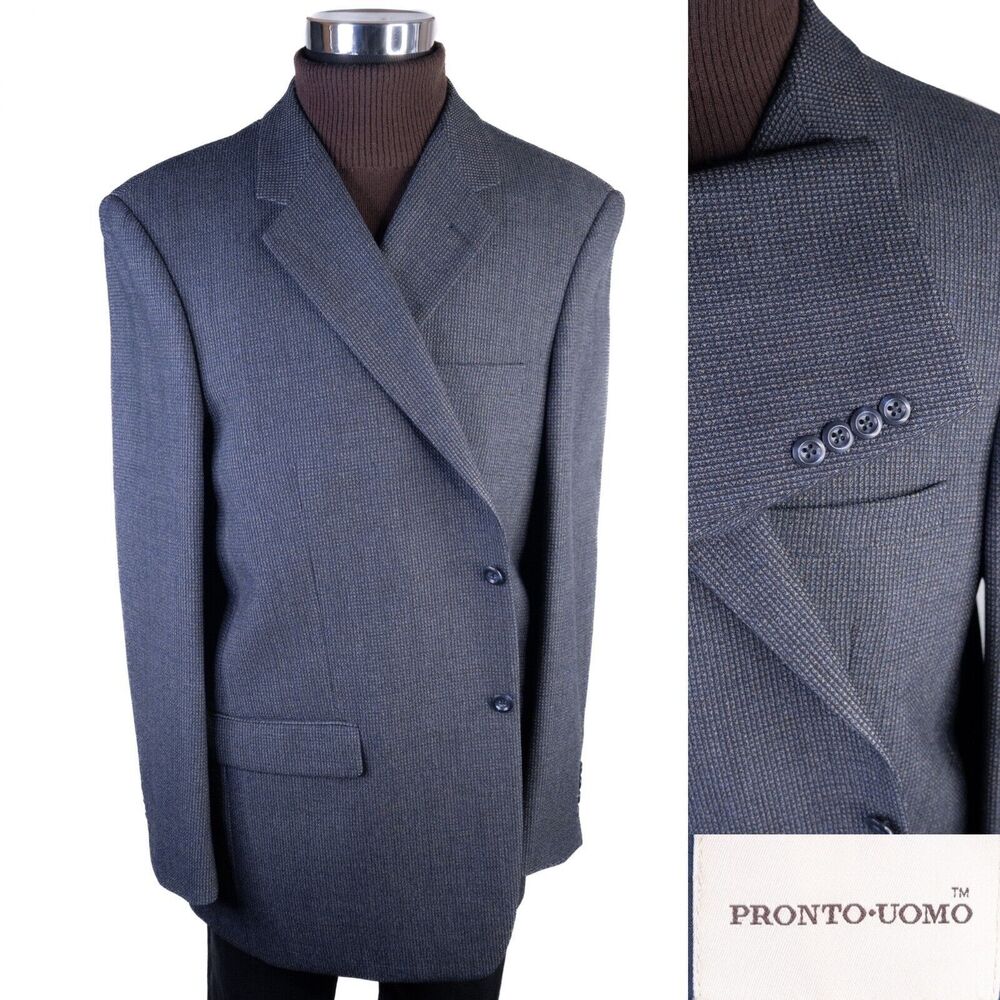 Pronto Uomo Men's Sport Coat Blazer Jacket Two Button Textured Wool Size 48L